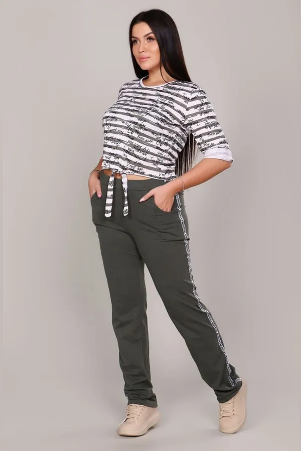 Костюм с брюками 378 Fashion sports НАТАЛИ, хаки - фото 2