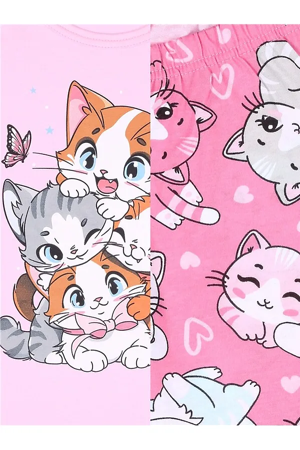 Костюм (Туника+Леггинсы) АПРЕЛЬ, светло-розовый14+котики аниме на розовом - фото 2