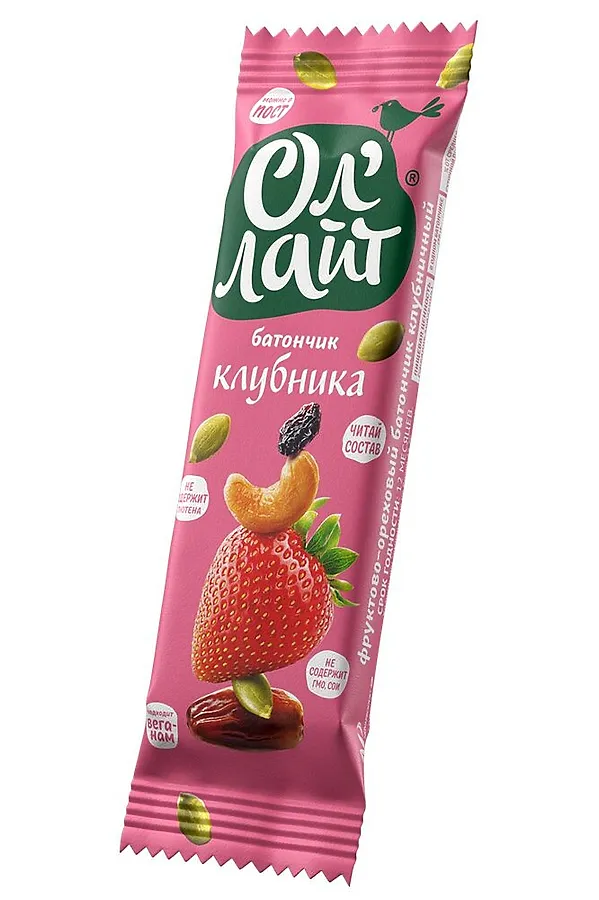 Батончик фруктово-ореховый Ол`Лайт клубничный 30г ЭКО-ПРОДУКТЫ, - - фото 2