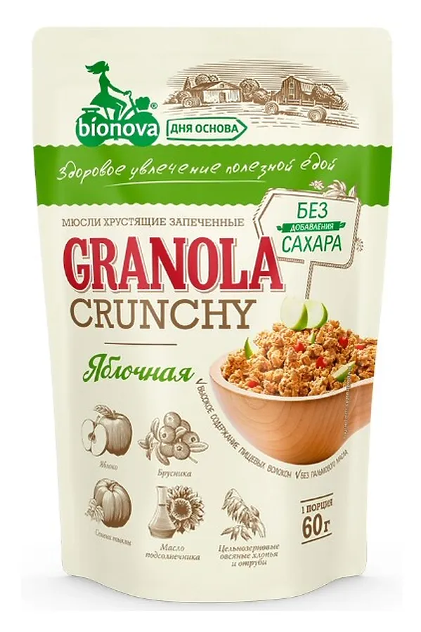 Мюсли порционные Bionova яблочные 60г ЭКО-ПРОДУКТЫ, - - фото 2