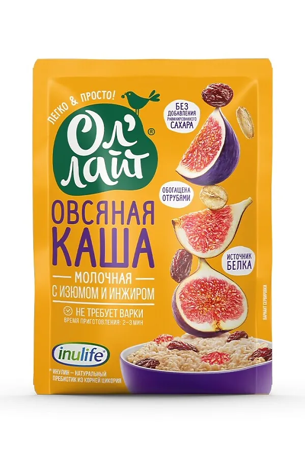Каша овсяная молочная с изюмом и инжиром ОлЛайт 40г ЭКО-ПРОДУКТЫ, - - фото 2
