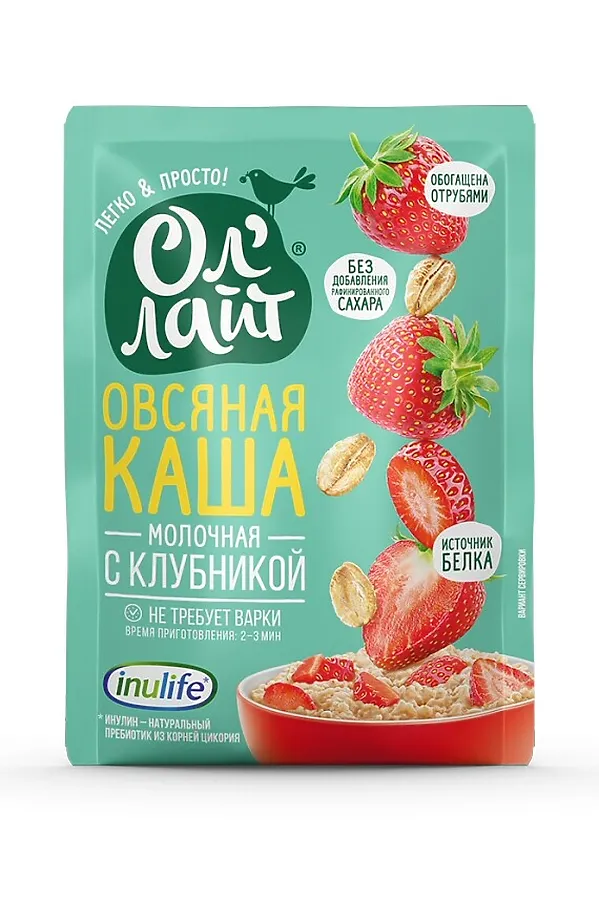 Каша овсяная молочная с клубникой ОлЛайт 40г ЭКО-ПРОДУКТЫ, - - фото 2