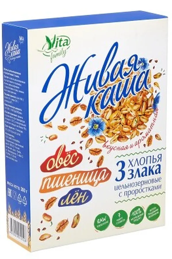 Каша живая "Vita" "3 злака" хлопья овёс, пшеница, лён 300г ЭКО-ПРОДУКТЫ, - - фото 2