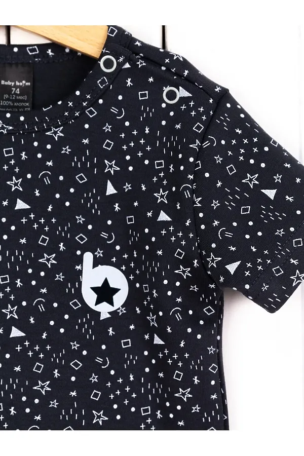 Футболка BABY BOOM, значки серые на графите - фото 2