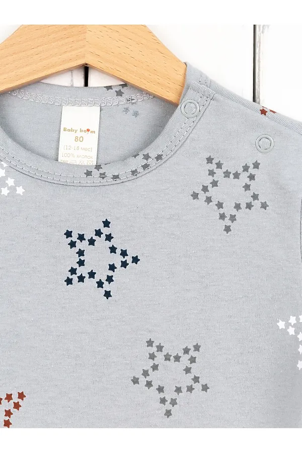 Футболка BABY BOOM, звёзды на светло-сером - фото 2