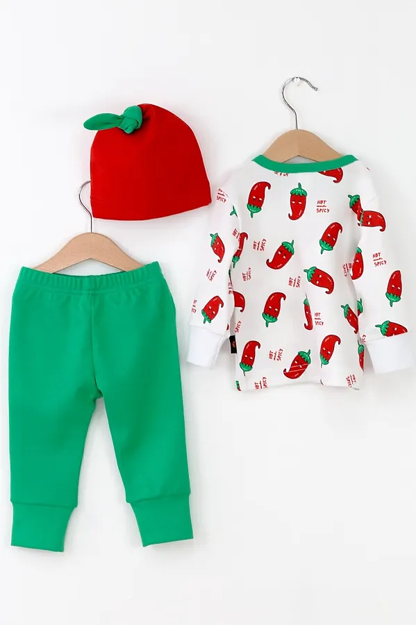 Комплект (Джемпер+Брюки+Шапочка) BABY BOOM, белый, красный, зелёный - фото 2
