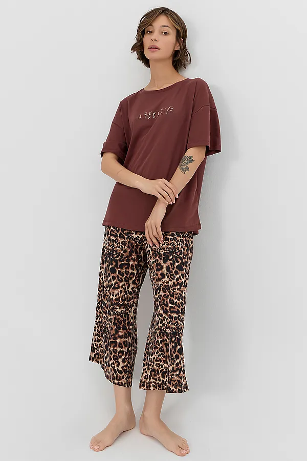Пижама MARK FORMELLE, горячий шоколад +леопард на песочном - фото 2