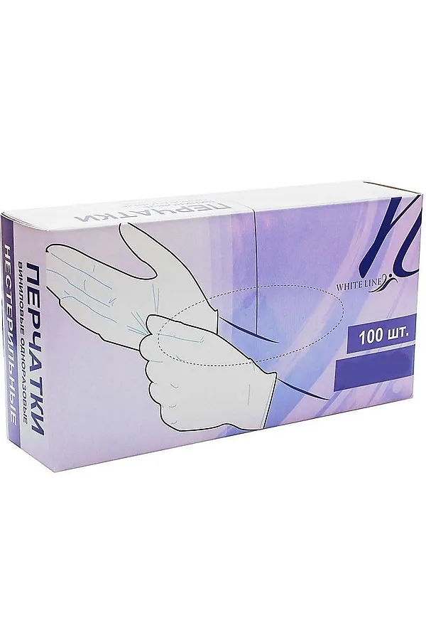 White line Перчатки виниловые неопудренные, S KRISTALLER, прозрачный - фото 2