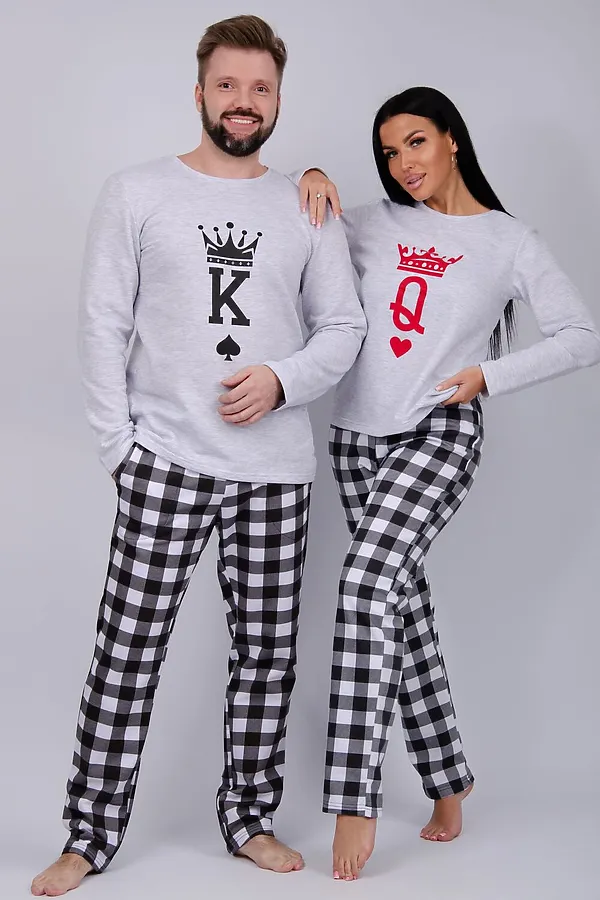 Пижама с брюками Карты НАТАЛИ, светло-серый меланж - фото 2