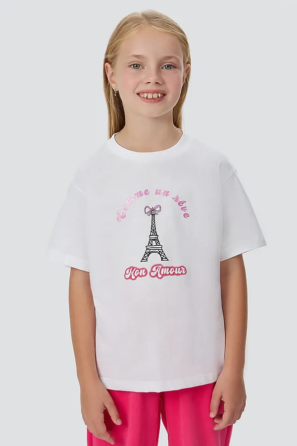 Комплект (Толстовка+Брюки+Футболка) MARK FORMELLE, бантики на розовом +маджента +белый - фото 2