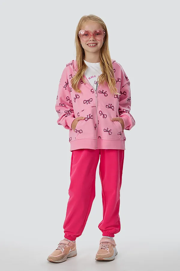 Комплект (Толстовка+Брюки+Футболка) MARK FORMELLE, бантики на розовом +маджента +белый - фото 2