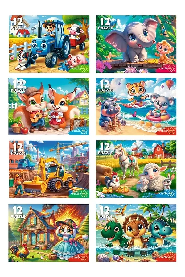Пазлы 12 "Милые картинки №2" (8 шт в шоубоксе) URAL TOYS, в ассортименте - фото 2