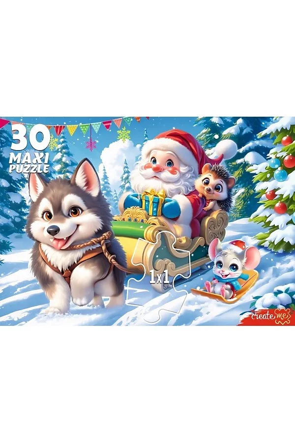 Пазлы 30 MAXI "Хаски и Дед Мороз" URAL TOYS, мультиколор - фото 2