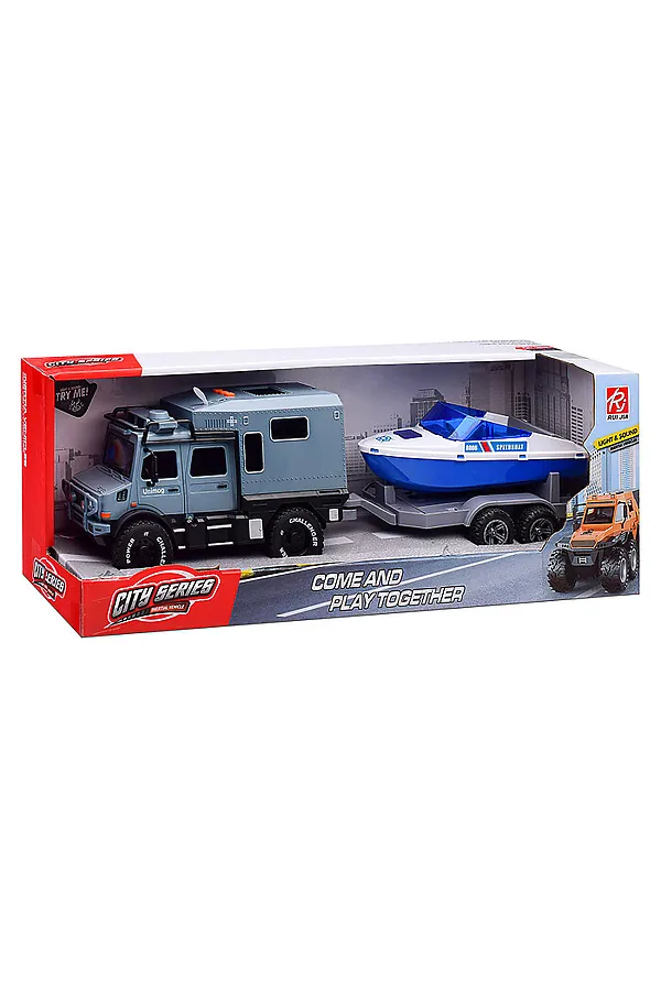 Машина "Трейлер" с прицепом и лодкой (свет, звук) в коробке URAL TOYS, мультиколор - фото 2