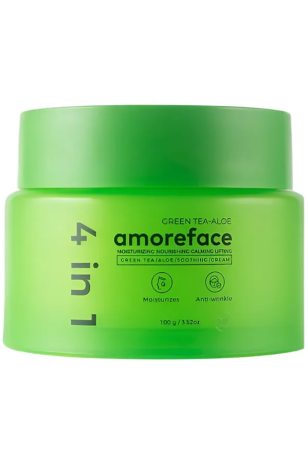 Amoreface Крем для лица 4 в 1 с зелёным чаем и алоэ / Green Tea-Aloe Soothing Cream, 100 г KRISTALLER, зелёный - фото 2