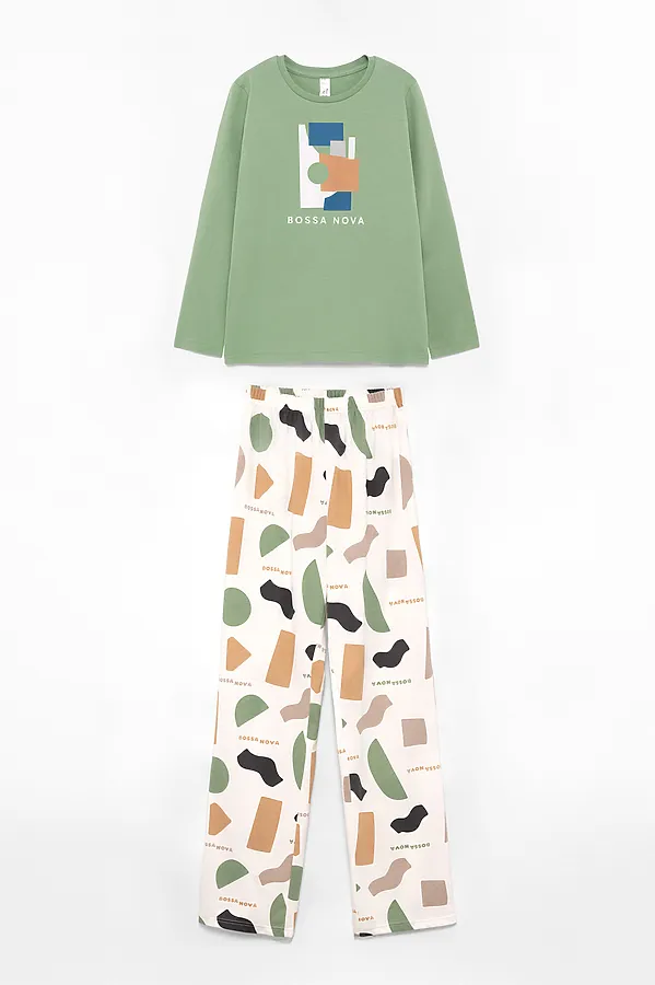 Пижама BOSSA NOVA, молочный/зелёный - фото 2