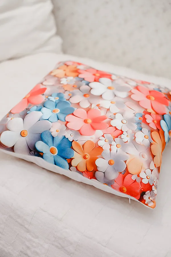 Наволочка декоративная декоративная 1 шт 3D эффект НАТАЛИ, цветные цветы - фото 2