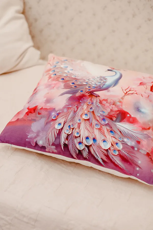 Наволочка декоративная декоративная 3 шт Павлины 3D НАТАЛИ, розовый - фото 2