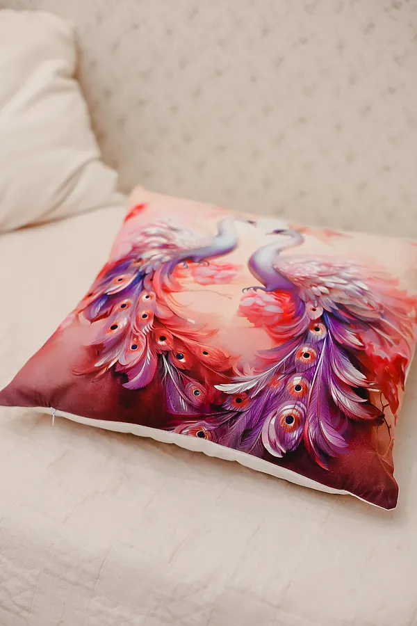 Наволочка декоративная декоративная 3 шт Павлины 3D НАТАЛИ, розовый - фото 2