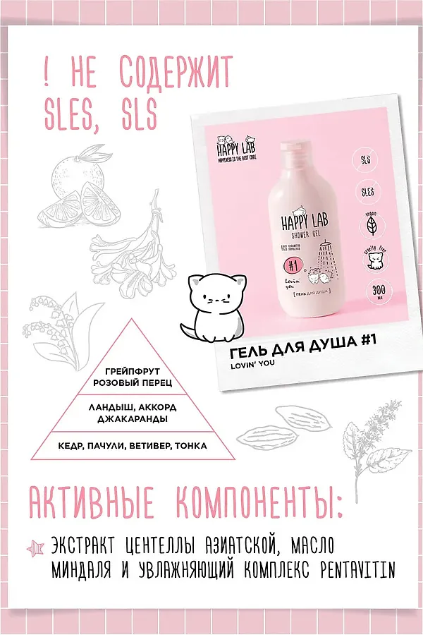 HAPPY LAB Набор для ухода за телом Lovin you: гель для душа, скраб для тела, 300 мл, 240 г KRISTALLER, ассорти - фото 2