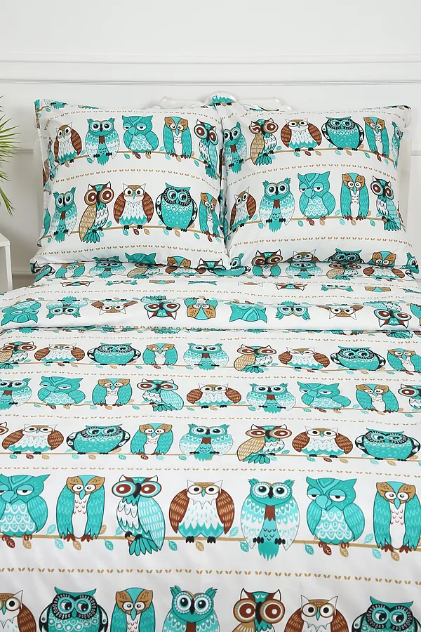 КПБ Совы 2 спальный Евро простыней на резинке НАТАЛИ, белый - фото 2