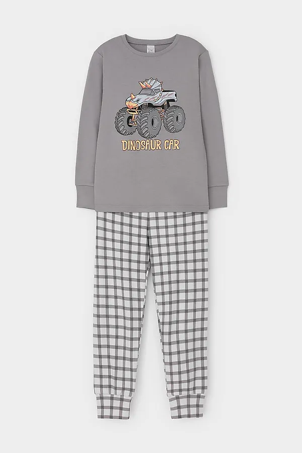Пижама CROCKID, холодный серый,клетка - фото 2