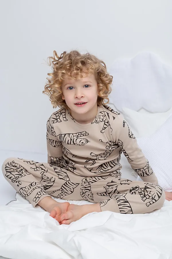 Пижама CROCKID, темно-бежевый,тигры - фото 2