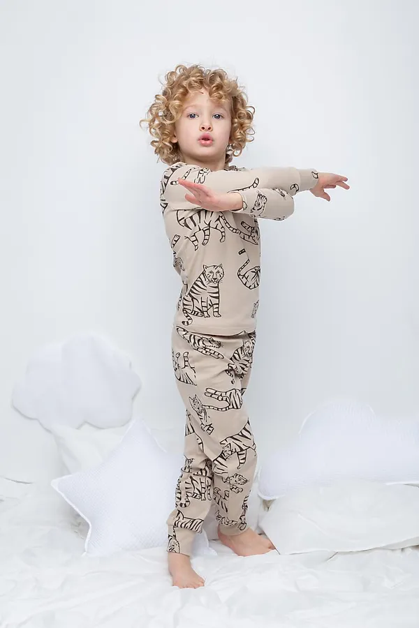 Пижама CROCKID, темно-бежевый,тигры - фото 2