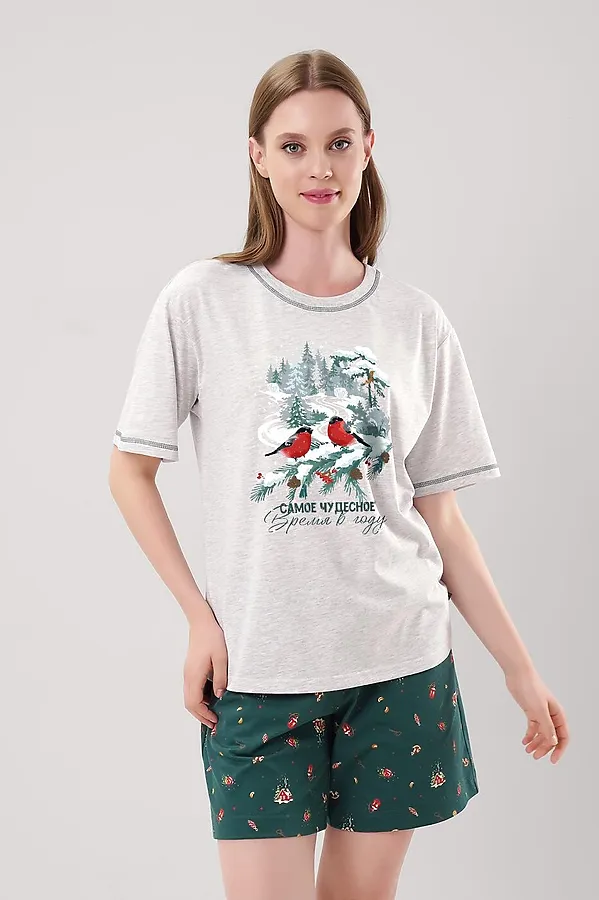 Пижама CLEVER, меланж св.серый/т.зелёный - фото 2