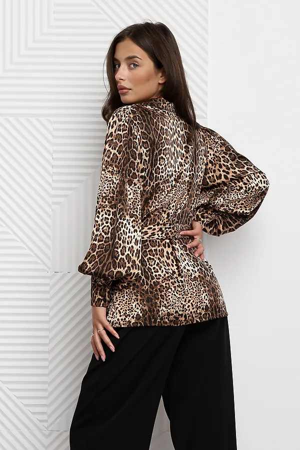 Блузка атласная нарядная с поясом 51060 НАТАЛИ, коричневый - фото 2