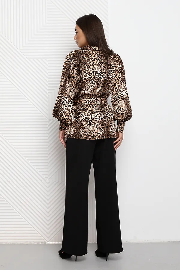 Блузка атласная нарядная с поясом 51060 НАТАЛИ, коричневый - фото 2