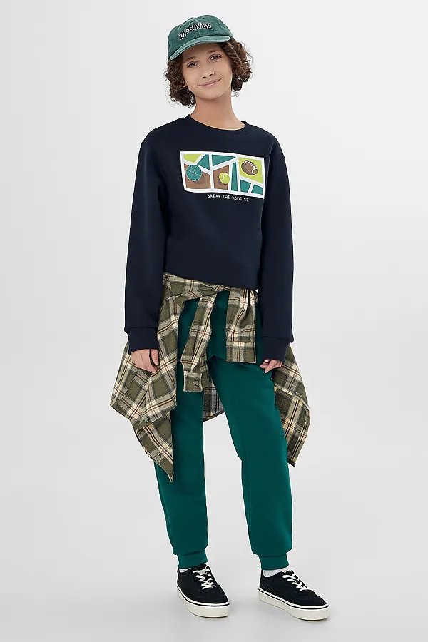 Комплект (Джемпер+Брюки) MARK FORMELLE, неви +зеленый +печать - фото 2