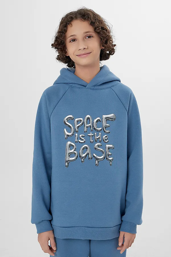 Комплект (Худи+Брюки) MARK FORMELLE, пыльный синий +печать - фото 2