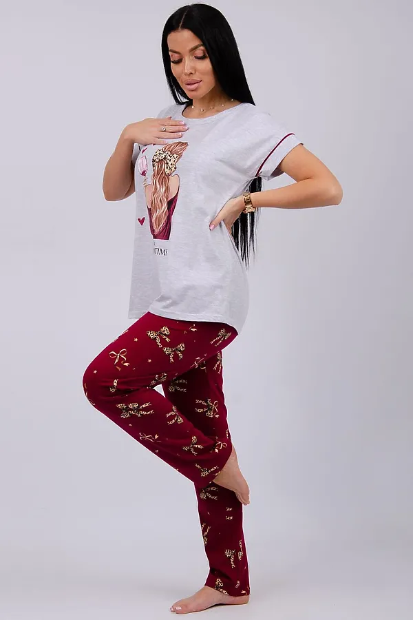 Пижама с брюками Мореллино 2 НАТАЛИ, светло-серый меланж - фото 2