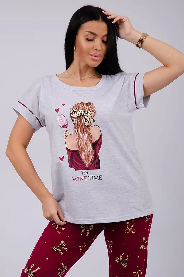 Пижама с брюками Мореллино 2 НАТАЛИ, светло-серый меланж - фото 2