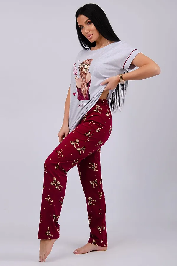 Пижама с брюками Мореллино 2 НАТАЛИ, светло-серый меланж - фото 2