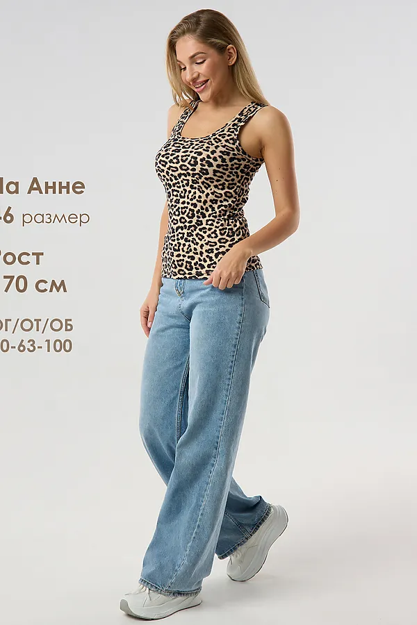 Майка базовая в рубчик леопардовая НАТАЛИ, бежевый - фото 2