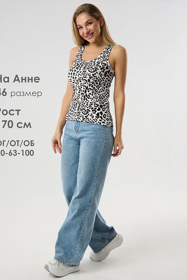 Майка базовая в рубчик леопардовая НАТАЛИ, белый - фото 2