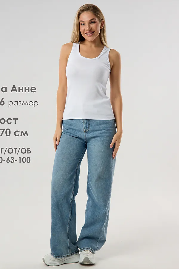 Майка базовая в рубчик белая НАТАЛИ, белый - фото 2