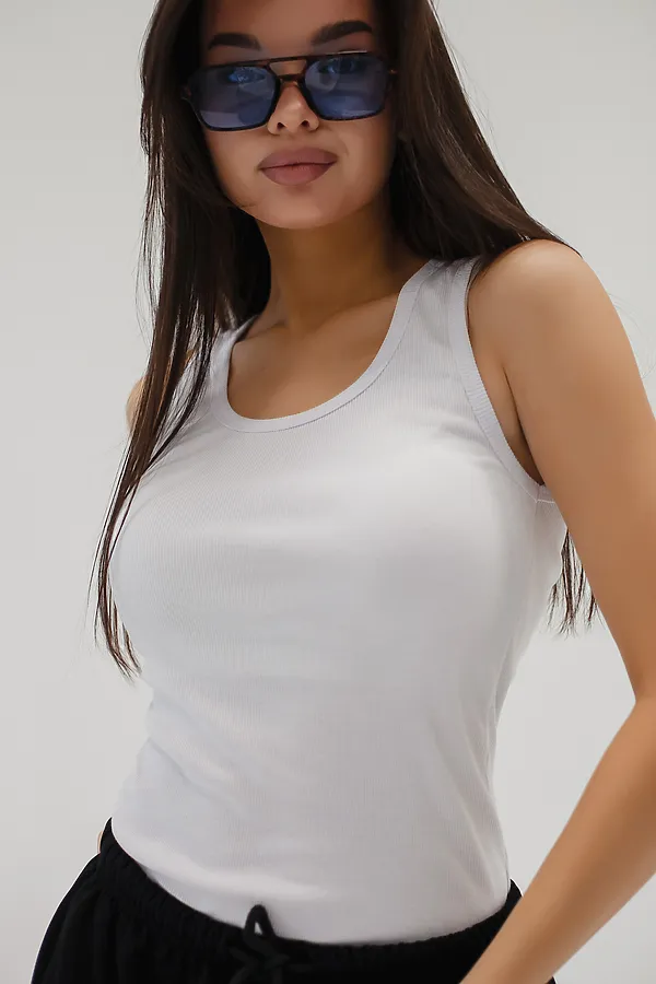 Майка базовая в рубчик белая НАТАЛИ, белый - фото 2