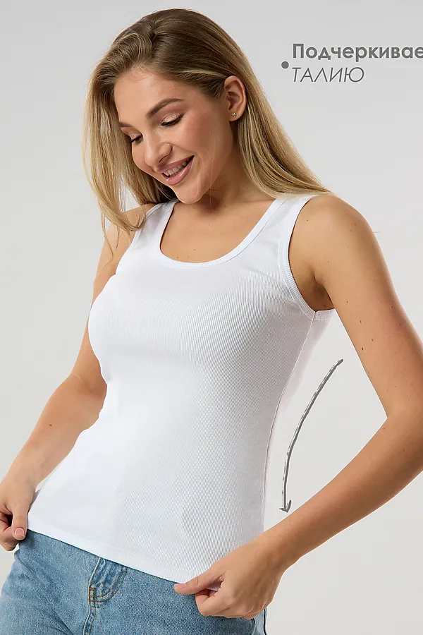 Майка базовая в рубчик белая НАТАЛИ, белый - фото 2