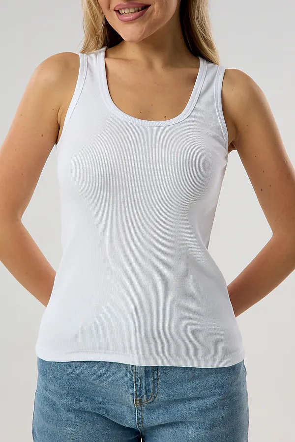 Майка базовая в рубчик белая НАТАЛИ, белый - фото 2