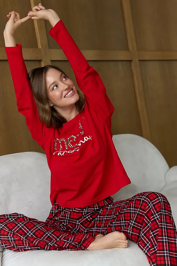 Пижама с брюками хлопковая НАТАЛИ, красный - фото 2