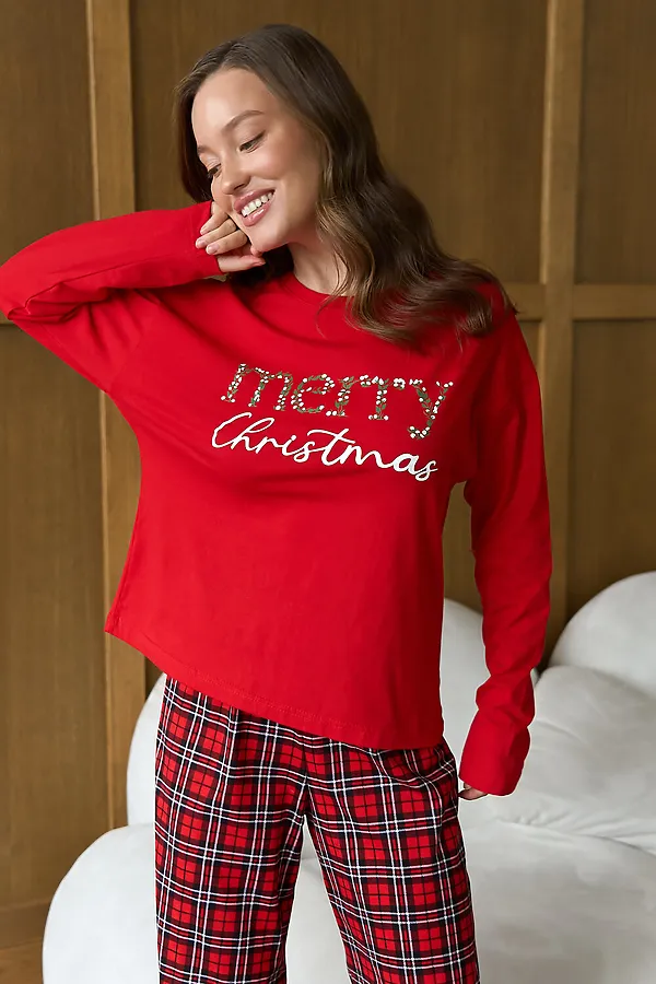 Пижама с брюками хлопковая НАТАЛИ, красный - фото 2