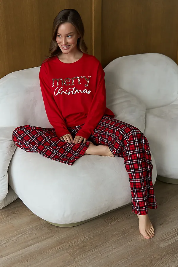 Пижама с брюками хлопковая НАТАЛИ, красный - фото 2