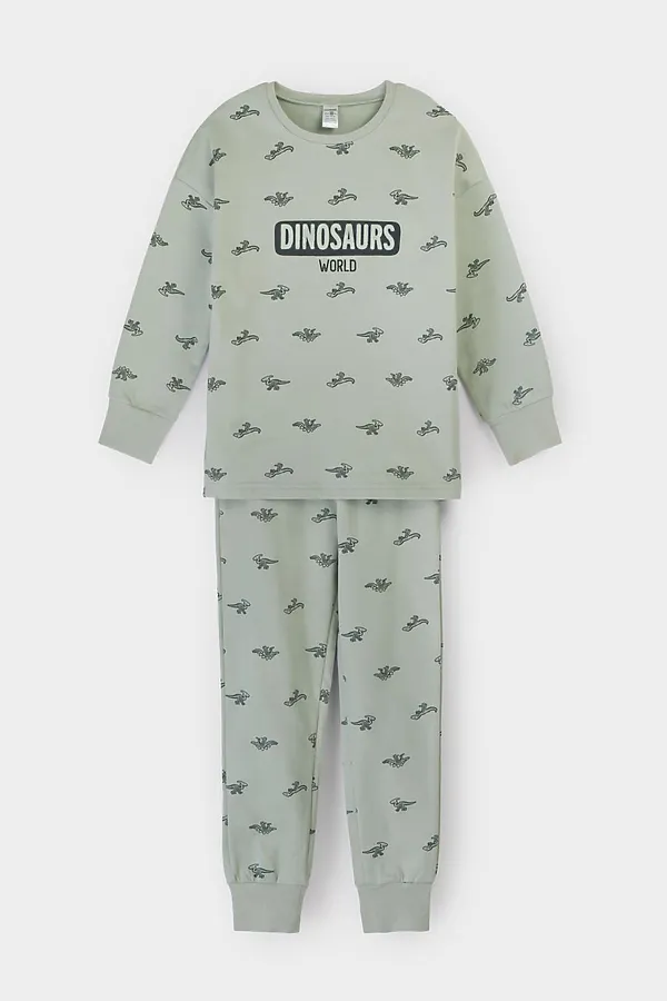 Пижама CROCKID, темно-оливковый,маленькие динозавры - фото 2