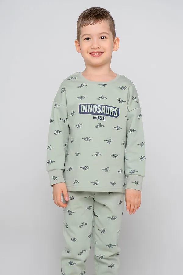 Пижама CROCKID, темно-оливковый,маленькие динозавры - фото 2