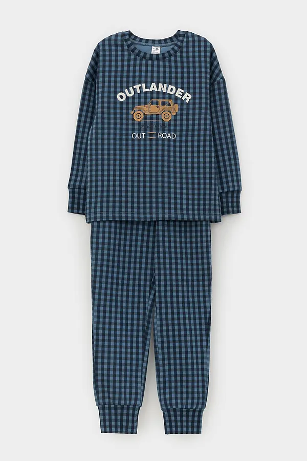 Пижама CROCKID, синий джинс,маленькая клетка - фото 2