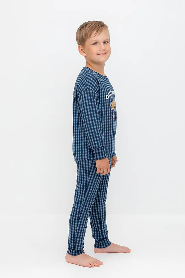 Пижама CROCKID, синий джинс,маленькая клетка - фото 2