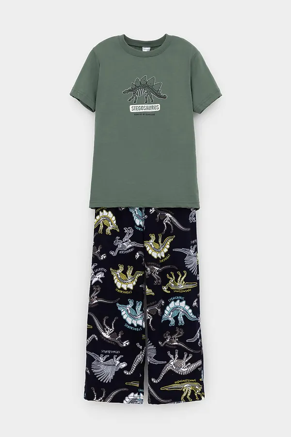 Пижама CROCKID, зеленый мох,цветные динозавры - фото 2